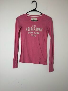 Abercrombie Kids Pink Long Sleeve Logo Tee Large Fits Womens XS S Y2K